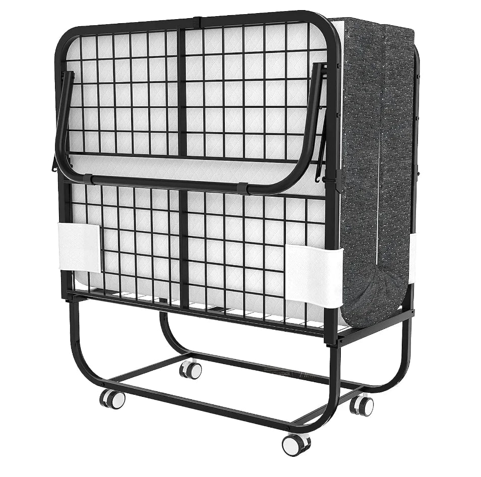 Folding Bed with Mattress Guest Beds, Cot Size Rollaway Beds for Adults with Luxurious Memory 5 Inch Foam Mattress