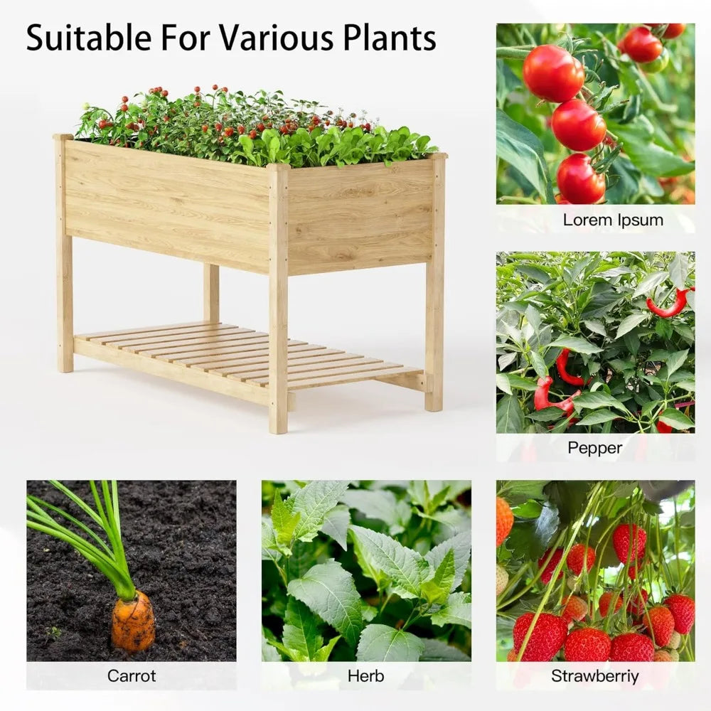 4 pcs Raised Garden Bed with Legs, Elevated Cedar Wood Box with Storage Shelf