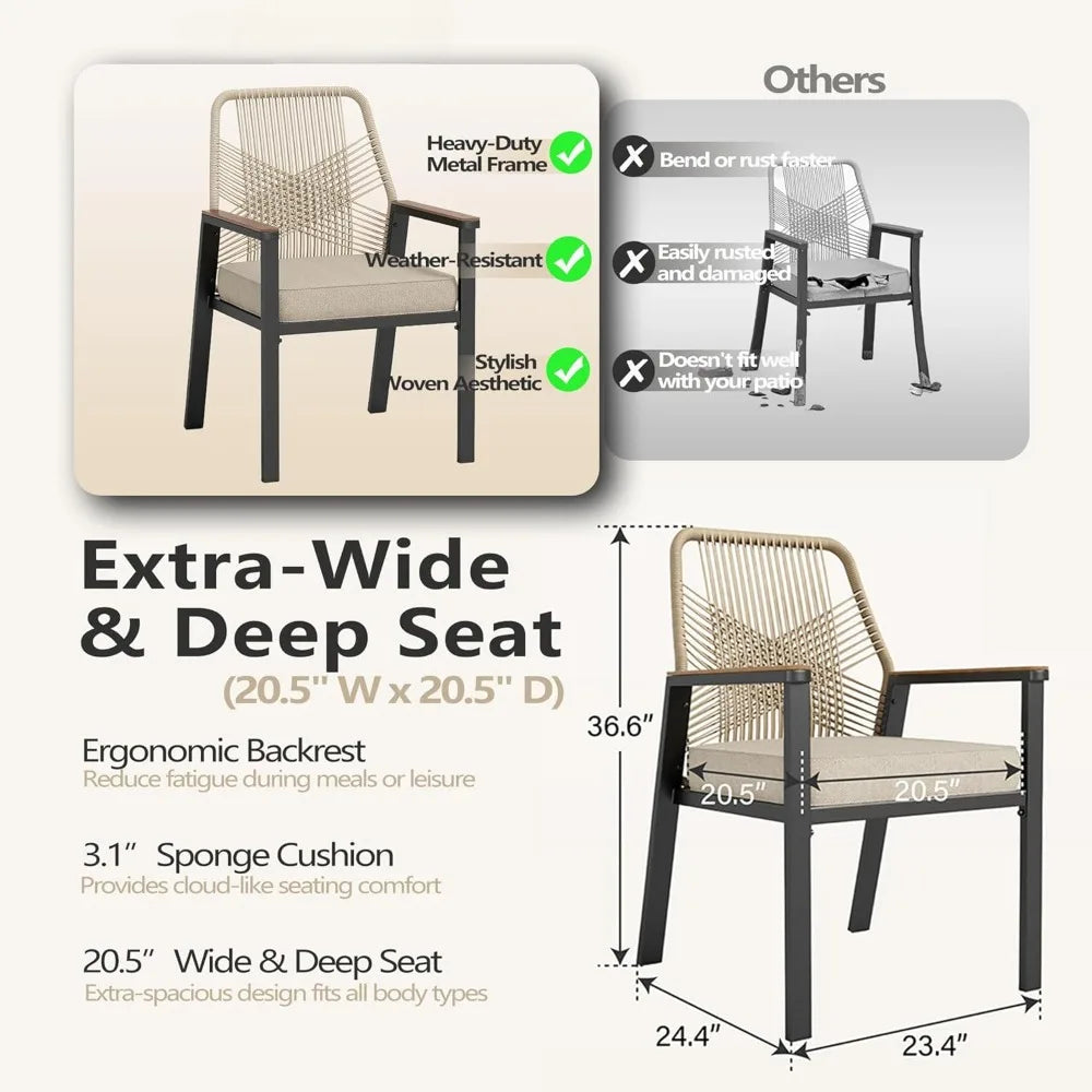 5 PC  wicker, upholstered cane chairs and a 42-inch round table