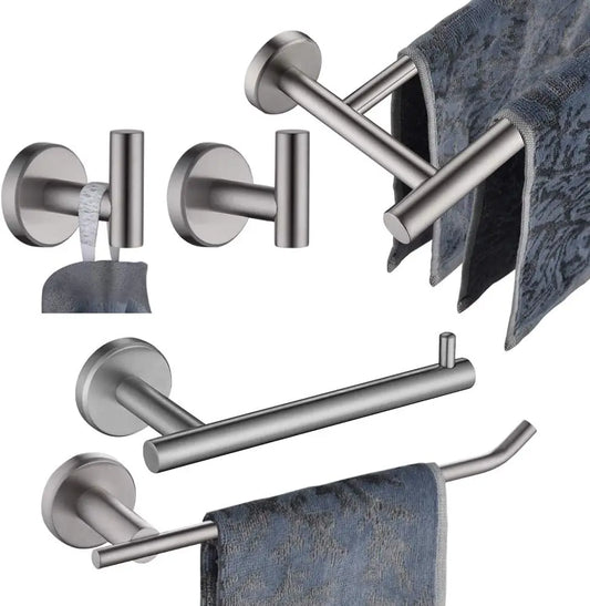 Bath Hardware Towel Bar Accessory Set, 5-Piece Brushed Finished Wall Mount