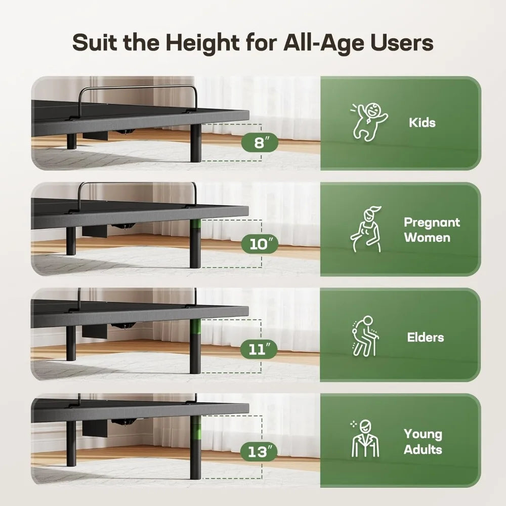 Queen Adjustable Bed Base Frame, 4 USB Ports, Wireless Remote Control.
