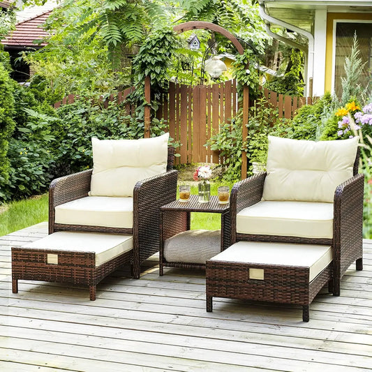 5 Pieces Wicker Patio Furniture Set with Ottomans