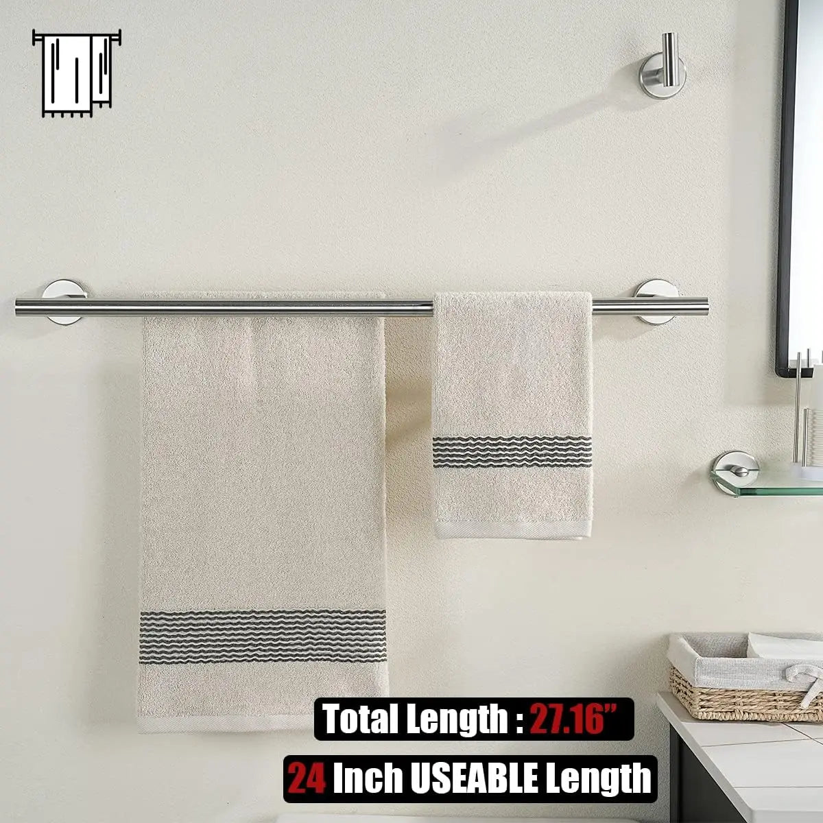 Bath Hardware Towel Bar Accessory Set, 5-Piece Brushed Finished Wall Mount